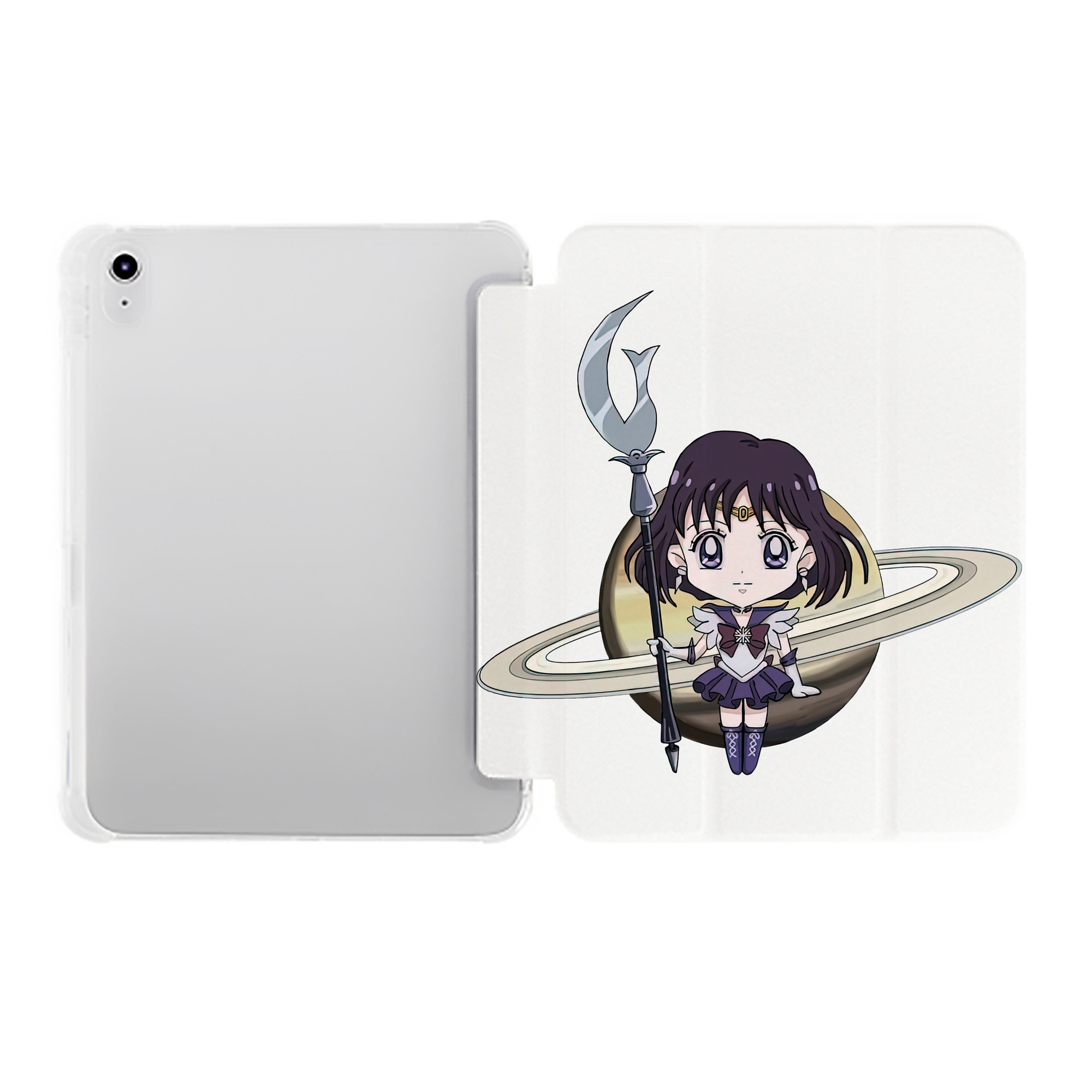 （画像用） 美少女戦士セーラームーン 土萠ほたる Sailor Moon Tomoe Hotaru （セーラーサターン；Sailor Saturn） IPad ケース ペン収納付き 三つ折りスタンド PUレザー×シリコン 対応機種9.5/10.5/10.9インチ